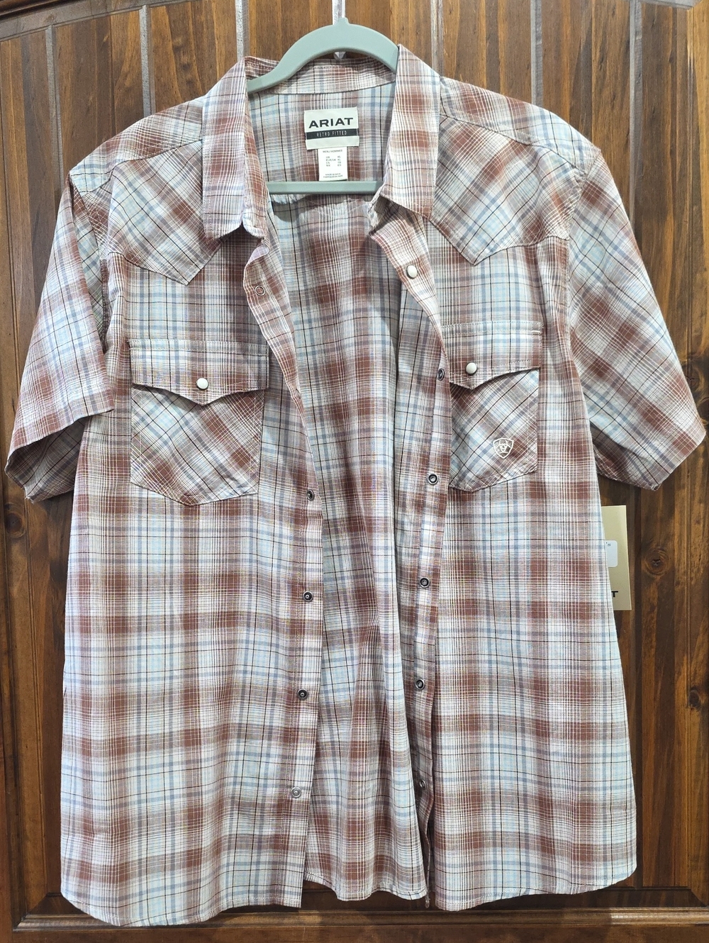 Ariat Short Sleeve Plaid Western Button-Down Shirt - Brown/White
